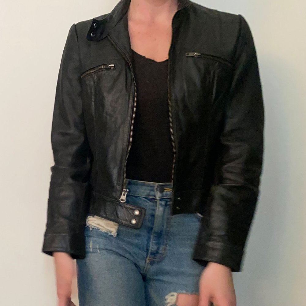 Nine West Leather Motorcycle Jacket